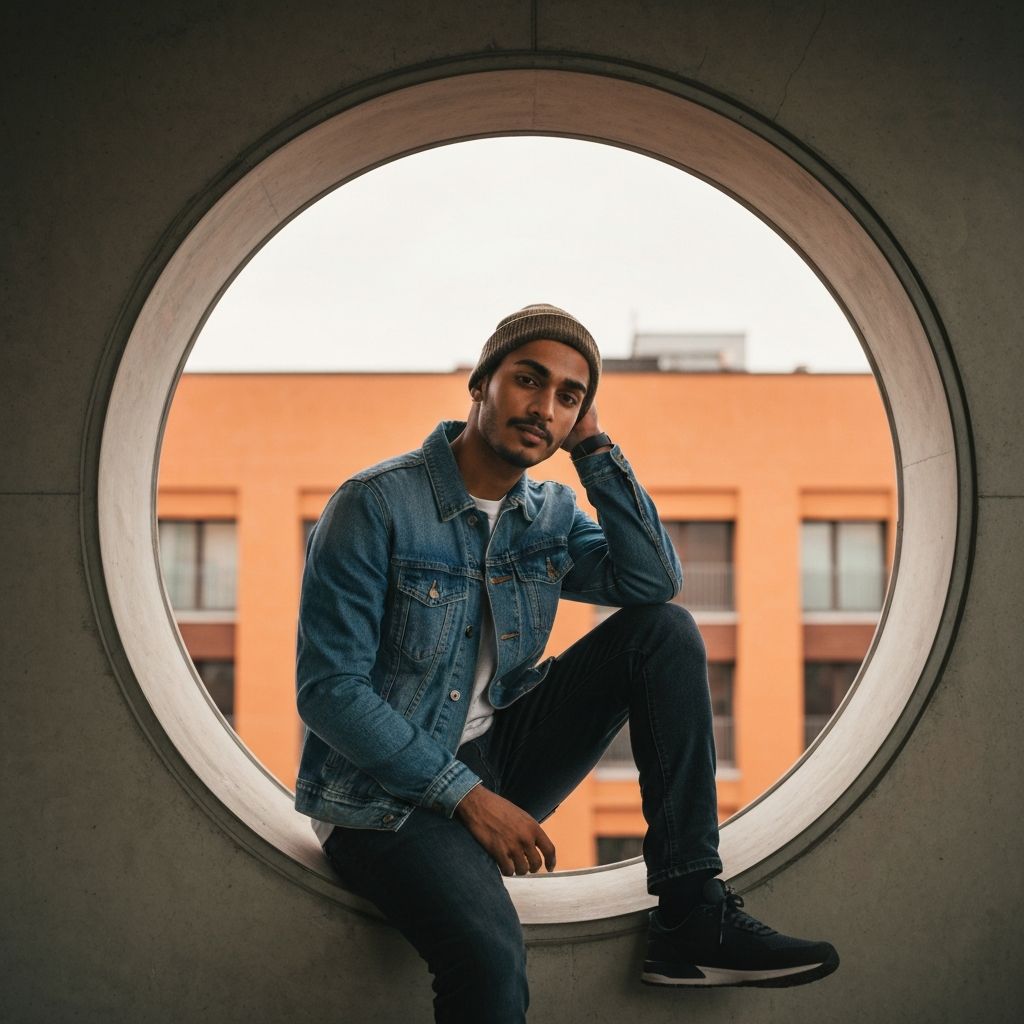 Fashion model in circular window